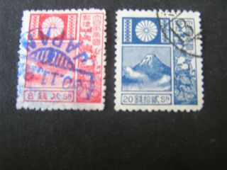 Japan,  Scott 173+175 (2),  8s+20s.  Values 1922 - 29 Mount Fuji Issue photo