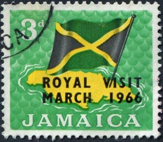 Jamaica 1966 3d Yellow,  Black And Emerald Sg248 Cv £0.  10 F Uh Postage photo