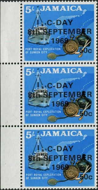 Jamaica 1969 50c On 5s Black,  Ochre And Blue Sg290 Cv £3.  75+ F Mh P&p photo