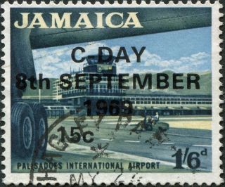 Jamaica 1969 15c On 1s6d Black,  Light Blue And Buff Sg287 Cv £0.  90 Uh photo