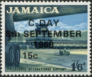 Jamaica 1969 15c On 1s6d Black,  Light Blue And Buff Sg287 Cv £0.  50 F Mh photo