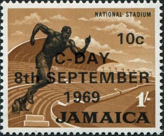Jamaica 1969 10c On 1s Black And Light Brown Sg286 Cv £0.  10 Mh photo