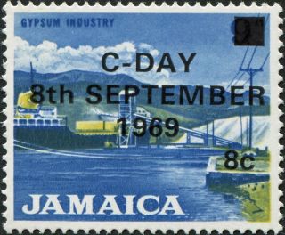 Jamaica 1969 8c On 9d Blue And Yellow - Bistre Sg285 Cv £0.  10 F Mh photo