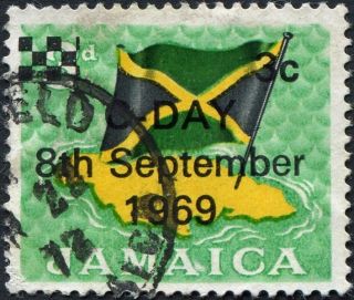 Jamaica 1969 3c On 3d Yellow,  Black And Emerald Sg282 Cv £0.  10 F Uh photo
