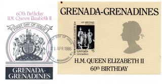 Grenada G 1986 Hm The Queen 60th Birthday $5 Miniature Sheet First Day Cover Shs photo