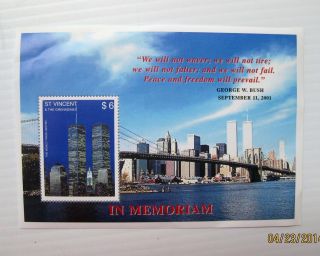 World Trade Center Wtc Postage Stamp Twin Towers 9/11 Grenadines $6 Postage photo