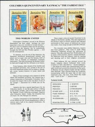 Jamaica 1989 25c - $10 Multicoloured Sgms754 Cv £17.  00 F Miniature Sheet photo