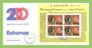 Bahamas 1976 Bicentenary Of American Revolution Miniature Sheet First Day Cover photo