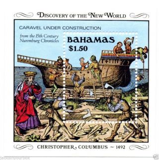 667 Souvenir Sheet,  Bahamas Discovery Of The World 1492,  Yr 1989,  $1.  50, photo