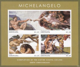 Grenada 2013 Michelangelo Sistine Chapel Ceiling 4v Sheetlet Creation Adam photo