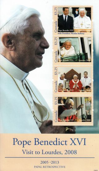 Grenada 2013 Papal Retrospective Pope Benedict Xvi Visit Lourdes 2008 4v M/s photo