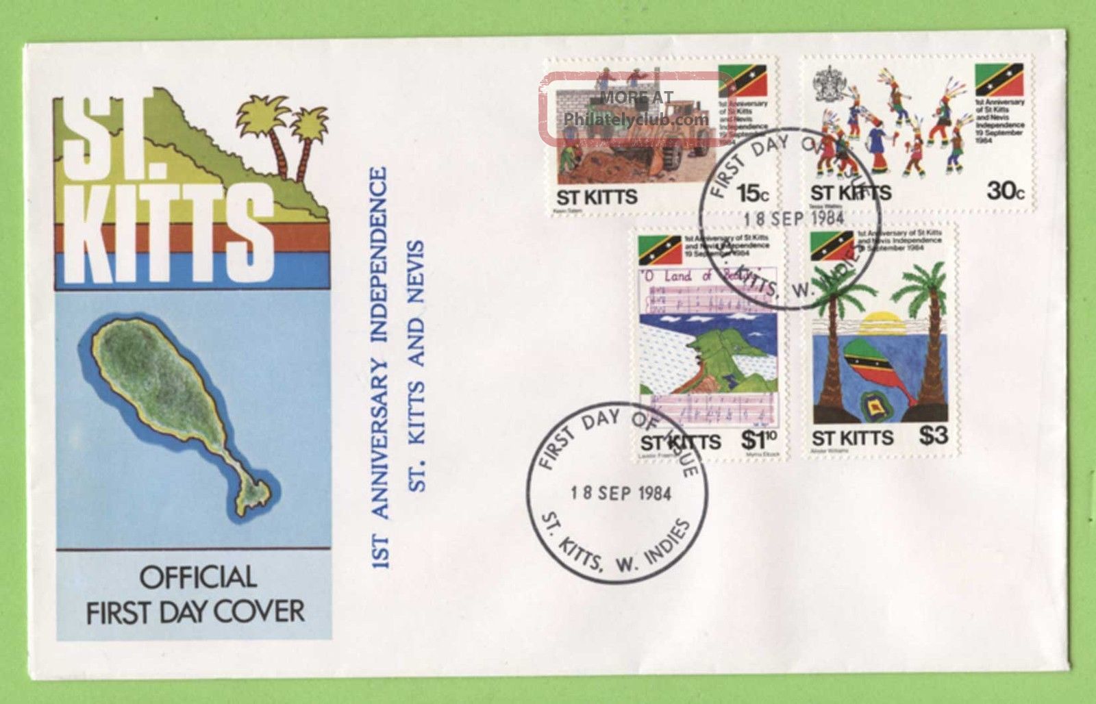 St.  Kitts 1984 1st Anniversary Of Independence First Day Cover Caribbean photo