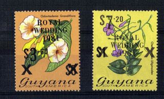 Guyana 1981/4 Royal Wedding Overprints $3.  60 & $7.  20 Commemoratives Blck O/p photo