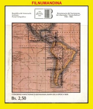 Venezuela 1984 Bicent Simon Bolivar Painting Map S/sheet Yv Bl 30 Mi Bl 34 photo