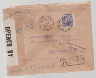 1918 Batataes Brazil Censored Registered Cover To Usa Websters Dictionary photo