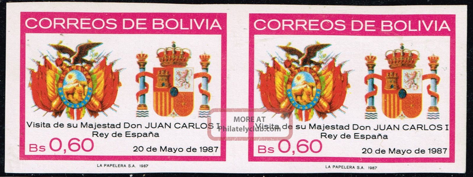 Bolivia 1987 Imperforated Pair Royalty Visit Spain ' S King Latin America photo