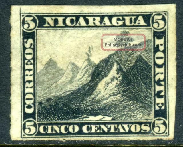 (f834) Nicaragua 1877 First Issue 5¢ Black Rouletted Latin America photo