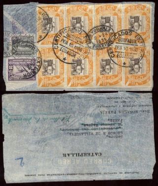 Airmail Ecuador 1936 Reg.  Cover. .  Block 10 Stamp Franking photo