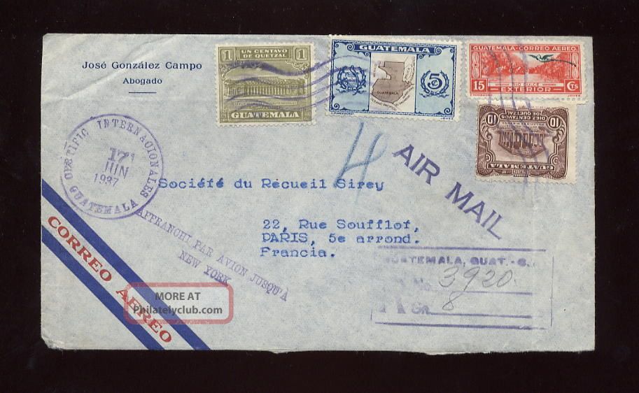 Airmail Reg.  Guatemala 1937 External Cover. . .  By Air Latin America photo