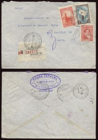 Airmail Registered Argentina 1937 Library Cover France photo