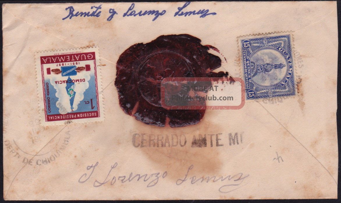 Guatemala 1953 Registered - Insured Cvr W/one Wax Seals Ipala - Chiquimula (ws117) Latin America photo