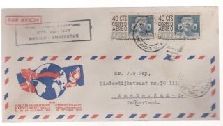 1952 Mexico Klm First Flight Airmail Cover To Netherlands Ffc photo