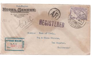 1924 Mexico City Mexico Hotel Geneve Registered Sunburst Cover To Bank Of Italy photo