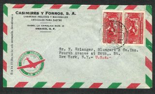 Mexico.  1941 Air Mail Commercial Cover Sent To York.  Pair Type Ap18 Tied photo