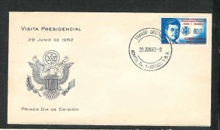 Mexico.  1962 Fdc.  Visit Of Pres.  Jfk To Mexico.  80 Centavos Kennedy Stamp Tied photo