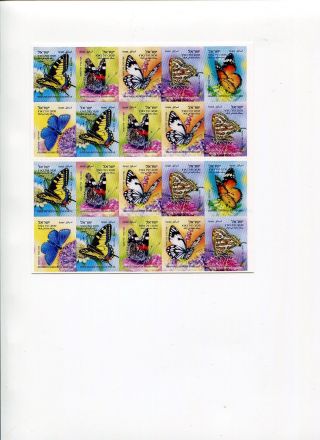 Booklet Of Butterfly In Israel 20 Adhesive Defenetive Stamp 3 Kendal April 2011 photo