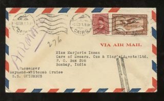 Egypt 1931 Cover Air + Ship Ss Columbus To India photo