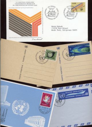United Nations Geneva 1969 - 83 Stationery + Fdcs + Maxi Card. . .  5 Items photo