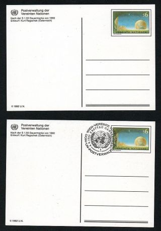 United Nations Austria 1992 6s Postal Cards & Fdi Cancelled photo