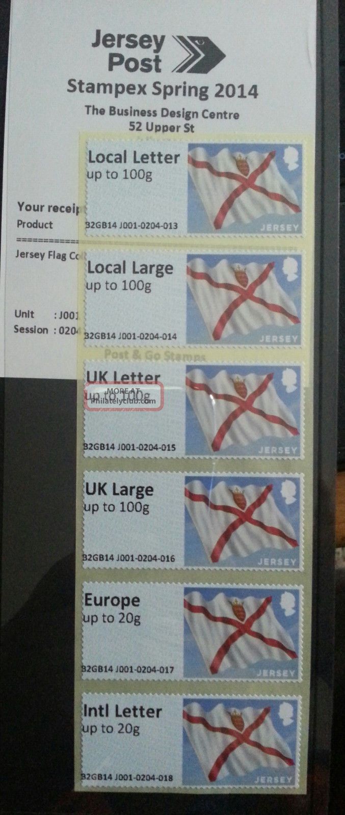 Jersey 6v Post N Go Collectors Strip With Jersey Flag Date Of Issue 19 Feb 2014 Topical Stamps photo