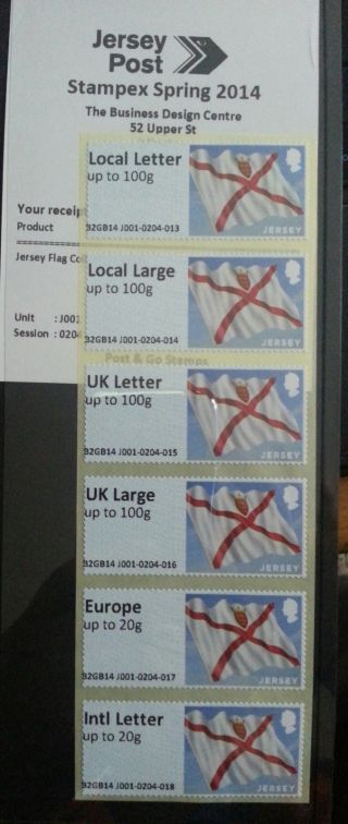 Jersey 6v Post N Go Collectors Strip With Jersey Flag Date Of Issue 19 Feb 2014 photo