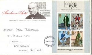 24 October 1979 Sir Rowland Hill Centenary M/sheet First Day Cover Birmingham photo