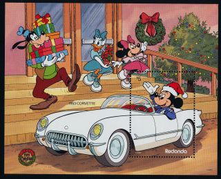 Redonda Souvenir Sheet - Disney,  Christmas 1986,  Fabulous 50 ' S Cars photo