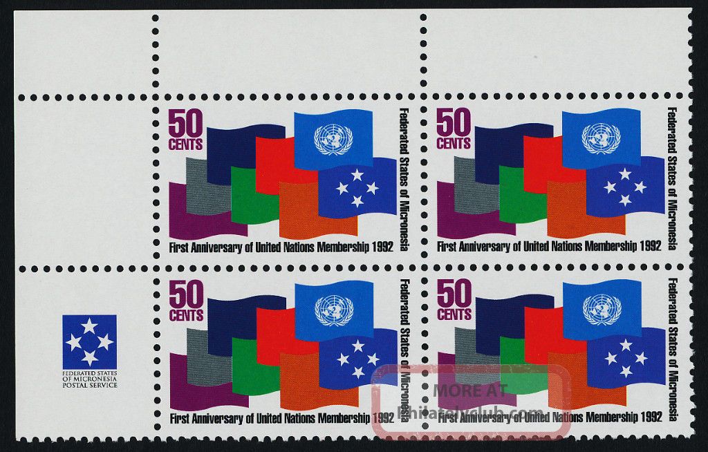 Micronesia 153 Tl Block Flags United Nations Topical Stamps photo