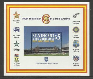 St Vincent 2000 Lord ' S Cricket 100th Centenary Test Match Souv Sheet photo