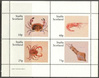 Staffa (br.  Local) 1982 Crab Prawn Squid Sheet Of 4 Ns228 photo