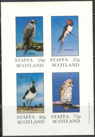 Staffa (br.  Local) 1981 Birds Iv Owl Swallow Hobby Sheet 4 Imperf.  Ns270 photo