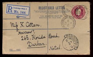Gb Stationery Registered To Natal 1925. . .  4 1/2d Rate photo