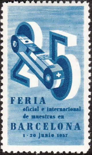 Stamp Label Spain Exposition 1957 Barcelona Fair Feria photo