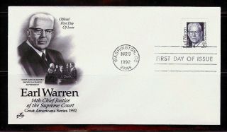 First Day Cover Earl Warren 29c 2184 Chief Justice Of Us Artcraft Fdc U/a 1992 photo
