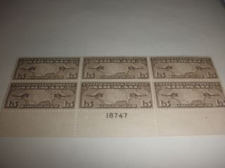 Us C8 15c Map & Planes Olive Brown F - Vf Plate Number Block Of 6 photo
