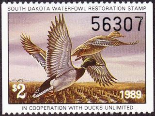 1989 South Dakota State Duck Stamp Never Hinged Vf photo