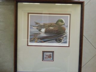 Framed Duck Stamp Litho Clark Sullivan Signed 1982 Matted 17x11 Numbered photo