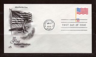 First Day Cover Embossed Stamped Envelope 33c Flag Scott U642 Artcraft Fdc 1999 photo