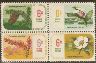 1969 United States: Scott 1376 - 79 - Botanical Congress - Block Of 4 (6¢) - photo