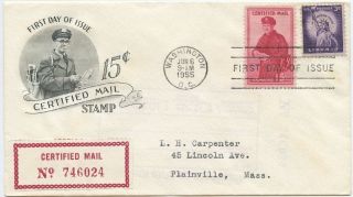 1955 Fdc,  Certified Mail,  With Receipt photo